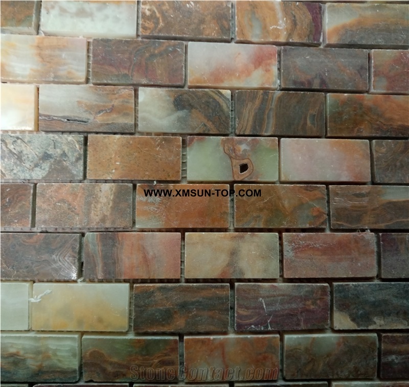 Polished Brown and Green Linear Strips Stone Mosaic/Stone Decorative Mosaic/Wall Mosaic/Floor Mosaic/Interior Decoration/Customized Mosaic Tile/Mosaic Tile for Bathroom&Kitchen&Hotel Decoration