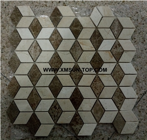 Polished Marble Hexagon Stone Mosaic/White and Brown Stone Mosaic Patterns/Wall Mosaic/Floor Mosaic/Interior Decoration/Customized Mosaic Tile/Mosaic Tile for Bathroom&Kitchen&Hotel Decoration