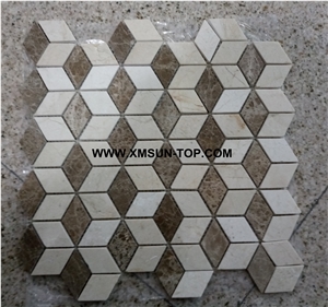 Polished Marble Hexagon Stone Mosaic/White and Brown Stone Mosaic Patterns/Wall Mosaic/Floor Mosaic/Interior Decoration/Customized Mosaic Tile/Mosaic Tile for Bathroom&Kitchen&Hotel Decoration