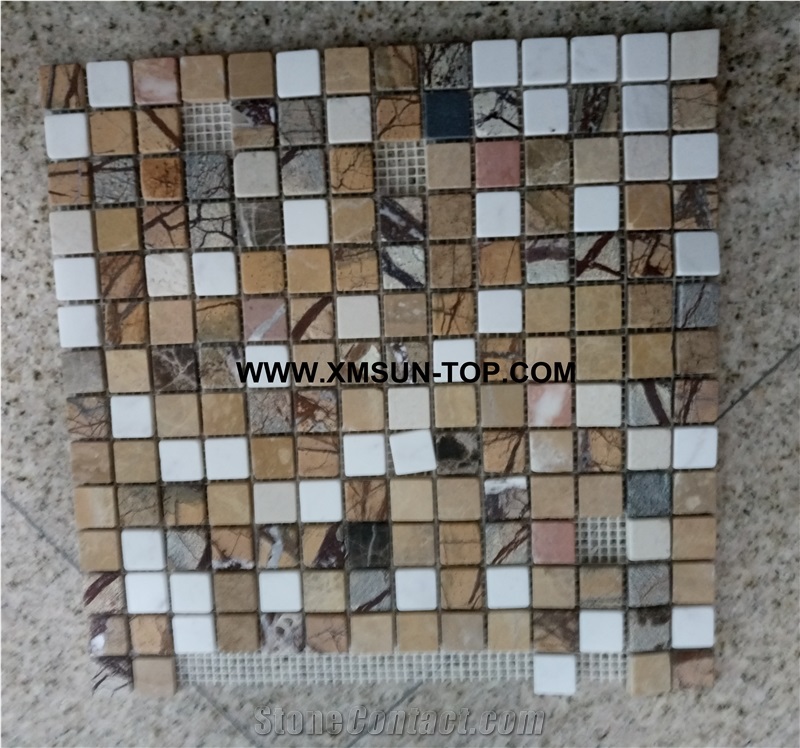 Polished Multicolor Square Mosaic/Natural Stone Mosaic/Stone Mosaic Patterns/Wall Mosaic/Floor Mosaic/Interior Decoration/Customized Mosaic Tile/Mosaic Tile for Bathroom&Kitchen&Hotel Decoration