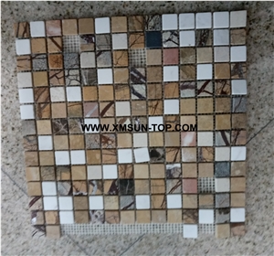 Polished Multicolor Square Mosaic/Natural Stone Mosaic/Stone Mosaic Patterns/Wall Mosaic/Floor Mosaic/Interior Decoration/Customized Mosaic Tile/Mosaic Tile for Bathroom&Kitchen&Hotel Decoration
