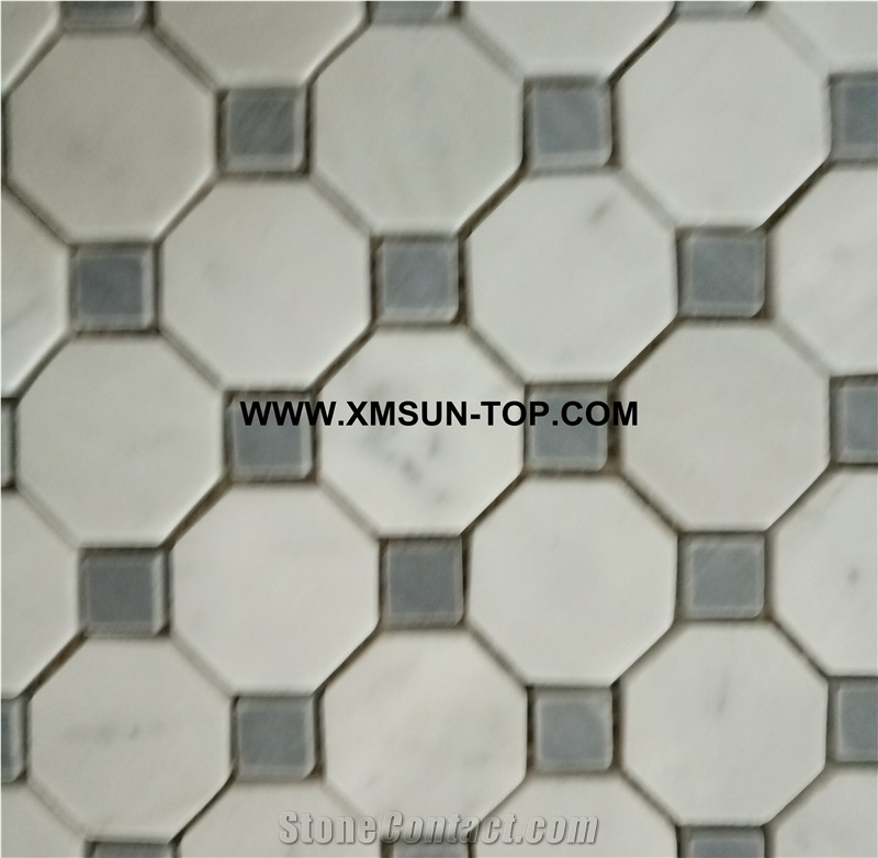 Polished White and Grey Marble Mosaic/Stone Mosaic Patterns/Wall Mosaic/Floor Mosaic/Interior Decoration/Customized Mosaic Tile/Mosaic Tile for Bathroom&Kitchen&Hotel Decoration
