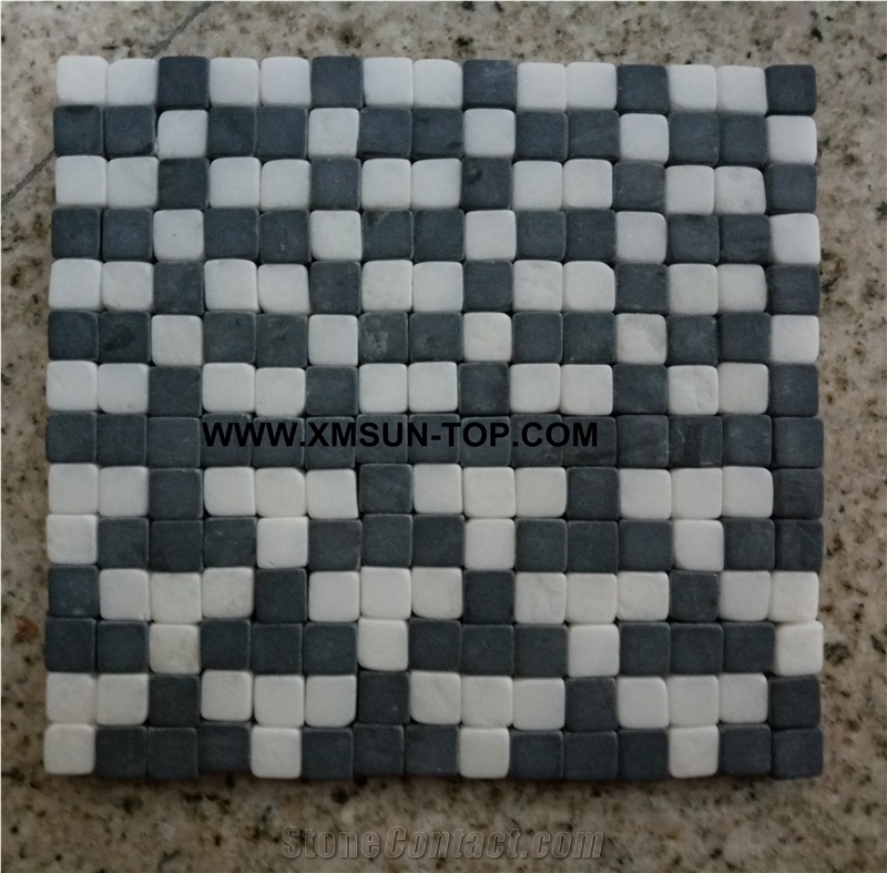 White and Black Square Stone Mosaic/Natural Stone Mosaic/Stone Mosaic Patterns/Wall Mosaic/Floor Mosaic/Interior Decoration/Customized Mosaic Tile/Mosaic Tile for Bathroom&Kitchen&Hotel Decoration