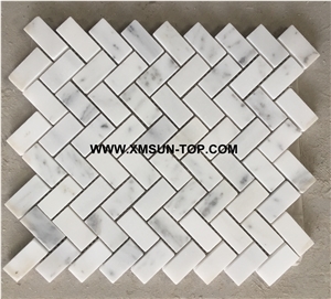 White and Grey Marble Basketweave Mosaic/Polished Decorative Mosaic/Stone Mosaic/Wall Mosaic/Floor Mosaic/Interior Decoration/Customized Mosaic Tile/Mosaic Tile for Bathroom&Kitchen&Hotel Decoration