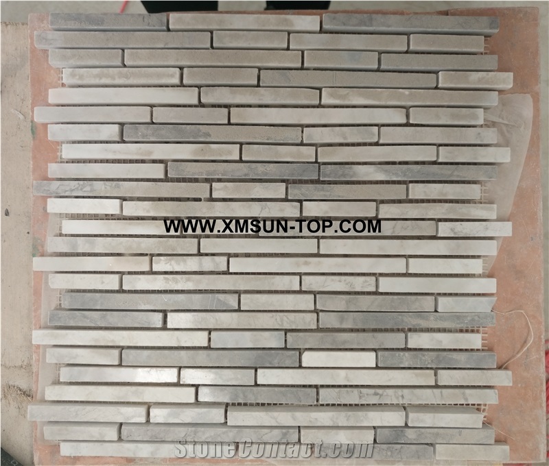 White and Grey Rectangle Stone Mosaic/Linear Strips Mosaic/Stone Mosaic/Wall Mosaic/Floor Mosaic/Interior Decoration/Customized Mosaic Tile/Mosaic Tile for Bathroom&Kitchen&Hotel Decoration