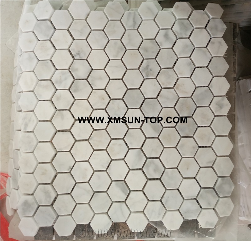 White Marble Hexagon Mosaic/Polished Decorative Mosaic/Stone Mosaic/Wall Mosaic/Floor Mosaic/Interior Decoration/Customized Mosaic Tile/Mosaic Tile for Bathroom&Kitchen&Hotel Decoration