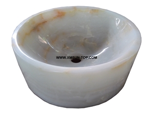 White Onyx with Beige Patterns Bathroom Sinks&Basin/Round Stone Sinks&Basins/Natural Stone Basins&Sinks/Wash Basins/Interior Decorative