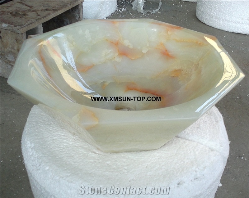 White Onyx with Orange Patterns Bathroom Sinks&Basin/Irregular Stone Sinks&Basins/Natural Stone Basins&Sinks/Wash Basins/Interior Decorative
