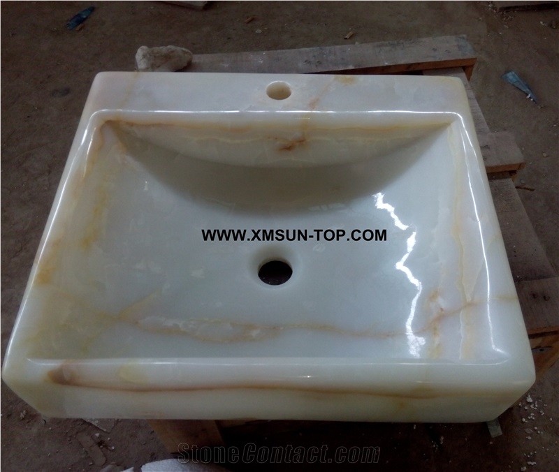White Onyx with Yellow Patterns Kitchen Sinks&Basins/White Stone Bathroom Sinks&Basin/Square Sinks&Basins/Natural Stone Basins&Sinks/Wash Basins/Interior Decorative