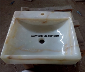 White Onyx with Yellow Patterns Kitchen Sinks&Basins/White Stone Bathroom Sinks&Basin/Square Sinks&Basins/Natural Stone Basins&Sinks/Wash Basins/Interior Decorative