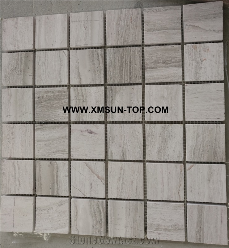 Wooden Veins Square Stone Mosaic/Polished Light Grey Stone Mosaic/Wall Mosaic/Floor Mosaic/Interior Decoration/Customized Mosaic Tile/Mosaic Tile for Bathroom&Kitchen&Hotel Decoration