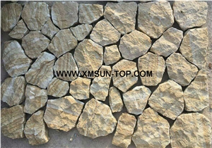 Yellow Wood Sandstone Flagstone/Sandstone Flagstone Walkway Pavers/Random Flagstones Road Paving/Flagstone Wall Tile&Floor Tile/Irregular Flagstones for Flooring&Wall Cladding/Landscaping Stone