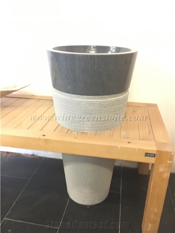 Dark Grey Pedestal Basin, Whole Set G654 Sinks, Natural Granite Wash Basins, Dark Grey Granite