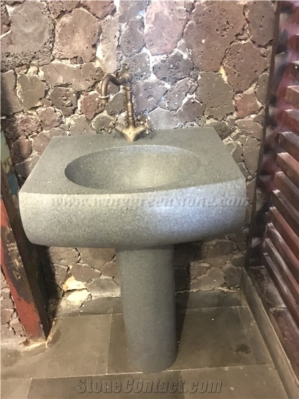 Dark Grey Pedestal Basin, Whole Set G654 Sinks, Natural Granite Wash Basins, Dark Grey Granite