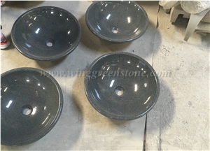 Natural Stone Round Sinks, Polished Round Basins, G654 Round Sinks, Natural Wash Basins, Dark Grey Granite Sinks, Xiamen Winggreen Stone
