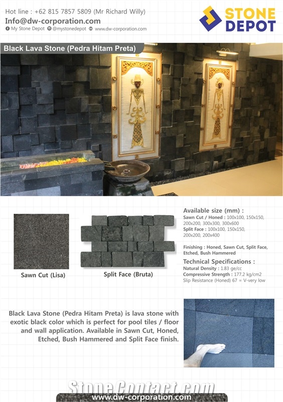 Black Lava Volcanic Lavastone Tiles & Slabs, Pedra Hitam Stone Bali Black Basalt for Swimming Pool Tiles