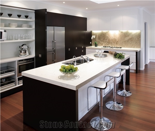White Quartz Stone Kitchen Countertops/Quartz Stone Tops/Quartz Kitchen Island Tops
