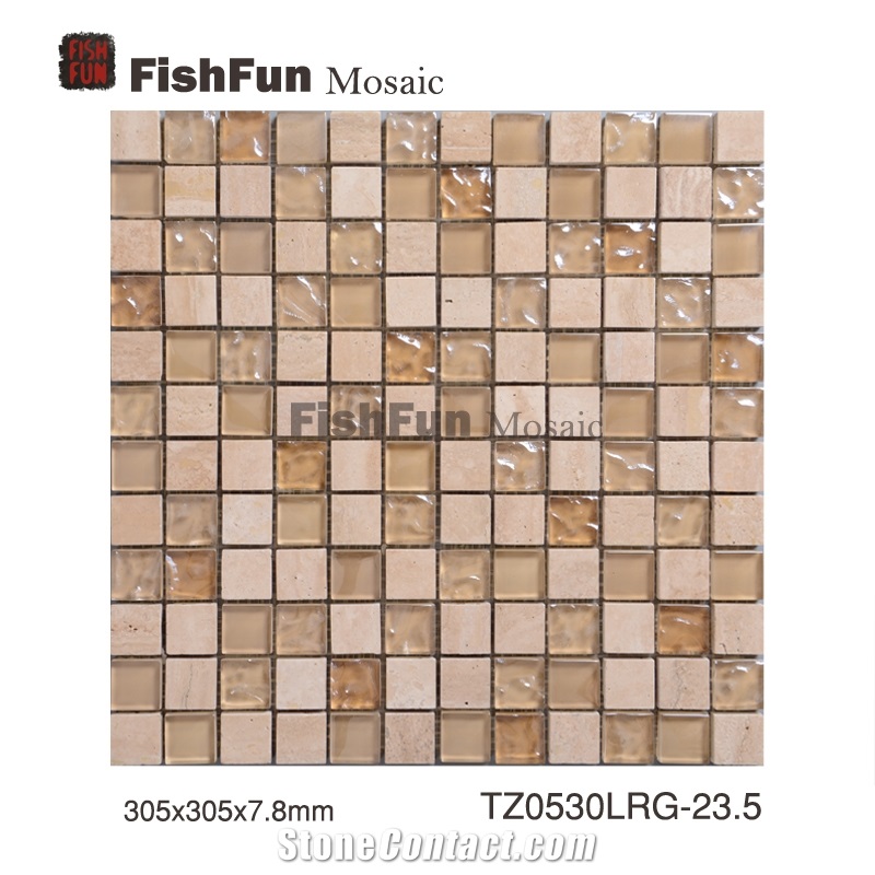 Marble and Glass Mosaic 23.523.57.8, Travertine Marble Mosaic, Yellow Marble and Glass Mosaic, Polished Surface, Garden & Balcony Marble and Glass Mosaic, Kitchen Marble and Glass Mosaic, Elevator