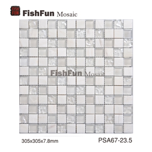 Marble and Glass Mosaic 23.523.57.8, White Marble and Glass Mosaic, Polished Surface, Garden & Balcony Marble and Glass Mosaic, Kitchen Marble and Glass Mosaic, Elevator Mosaic
