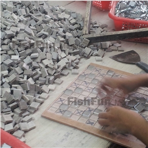 Marble and Glass Mosaic Tile 15*100*7.8, White Marble and Glass Mosaic Tile, Polished Surface, Garden & Balcony Marble and Glass Mosaic Tile, Kitchen Marble and Glass Mosaic Tile, Elevator Mosaic Tile