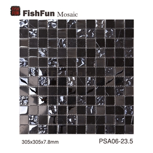 Marble and Glass Mosaic Tile 23.5*23.5*7.8, Black Marquina Marble Mosaic Tile, Black Marble and Glass Mosaic Tile, Polished Surface, Garden & Balcony Marble and Glass Mosaic Tile