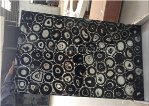 Hot Sale Black Agate Semiprecious Stone Big Slabs & Tiles & Gangsaw Slab & Strips & Customized & Wall/Floor Covering Tiles/Black Semi Precious Stone Panels/Black Stone Flooring/Interior Decoration