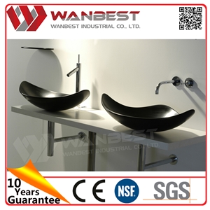 Black Artificial Stone Countertop Sink Solid Surface Bathroom Double Sink for Home/Hotel