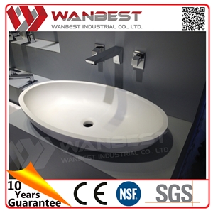 Cheap Oval Artificial Stone Bathroom Sinks Solid Surface Coutertop Wash Sink for Home/Hotel