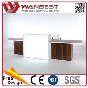 Cheaper Promotional New Design Led Light White Solid Surface Reception Desk