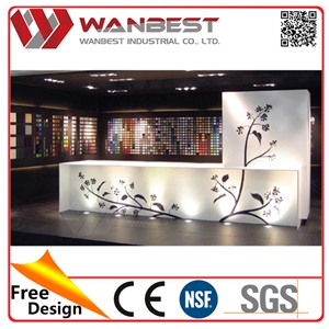 China Manufacture Latest Exhibition Solid Surface Stone Reception Counter Design