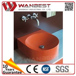Colored Solid Surface Single Bathroom Sink Vanity Artificial Stone Round Wash Basin