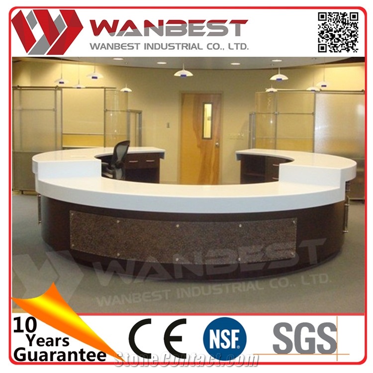 Commercial Furniture Half Round Stone Reception Desk Manmade Stone Counter