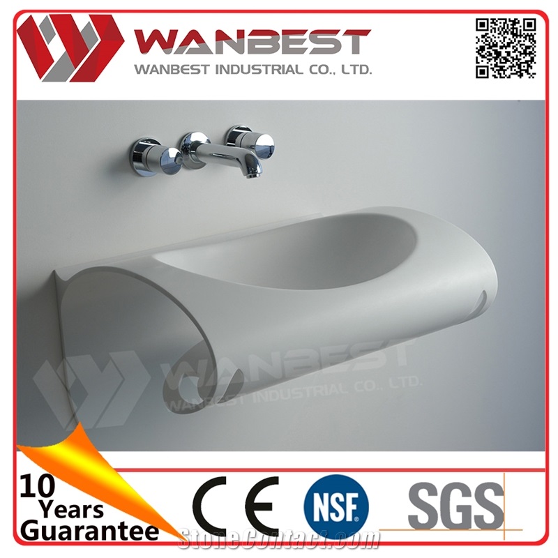 Customized Artificial Stone Wall-Hung Bathroom Sink Acrylic Solid Surface Wash Basin