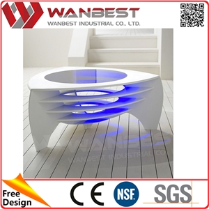 Customized Led Lighting Artificial Marble Coffee Table Living Room Solid Surface Coffee Table