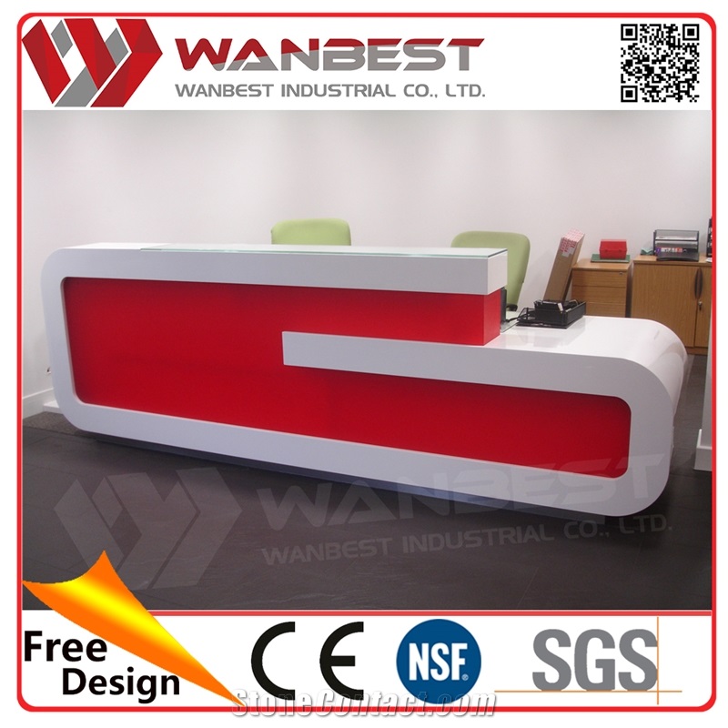 Customized Receptionist Office Furniture Solid Surface Office Reception Counter 2 Person Artificial Marble Reception Desk