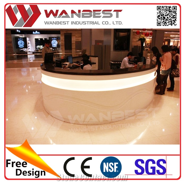Customized Shopping Mall Service Solid Surface Round Information Cashier Counter Black Artificial Marble Reception Countertop