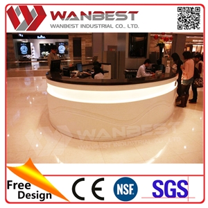 Customized Shopping Mall Service Solid Surface Round Information Cashier Counter Black Artificial Marble Reception Countertop