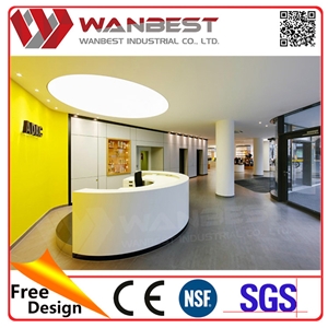Customized Small White Half Circle Solid Surface Reception Desk