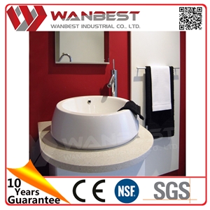 Customized White Round Solid Surface Bathroom Basin Wash Sink