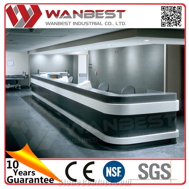 Direct Factory Price Promotional Latest Long Reception Desk Grey and White Color Stone Desk