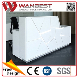 Elegant White Artificial Marble Salon Reception Desk Lighted Solid Surface Front Office Desk Design