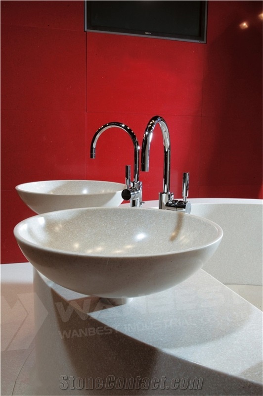 High Gloss White Basins Manmade Stone Basin Bathroom Furniture Spain