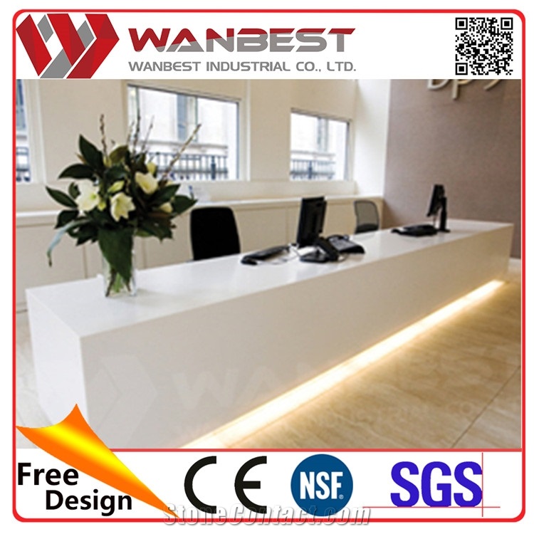 High Gloss White Desk Surface Led Reception Desk Office Lounge