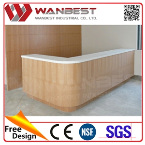 Hospital Acrylic Solid Surface Reception Desk Artificial Stone Countertop with Wood Part
