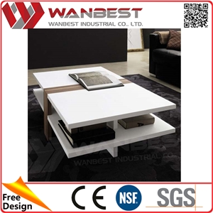 Hotel Fancy Artificial Marble Coffee Table Solid Surface Living Room Coffee Table with Wood Decoration