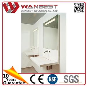 Hotel/Home White Artificial Stone Bathroom Sink with Mirrors Solid Surface Wall Hung Bathroom Sink