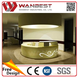 Hotel Reception Counter Office Lounge Furniture Round Solid Surface Salon Reception Desk
