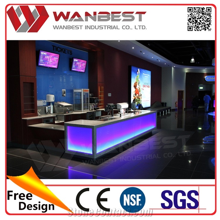 Modern Acrylic Lighted Solid Surface Reception Desk Artificial Stone Service Cash Counter