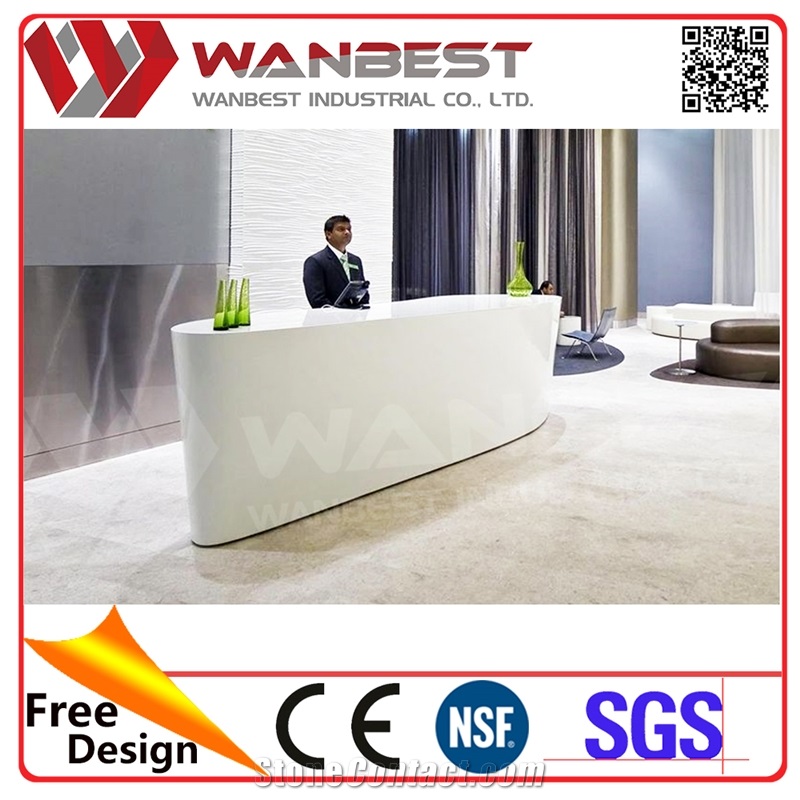Modern Hotel Reception Table Design White Artificial Marble Entrance Desk Solid Surface Lobby Desks