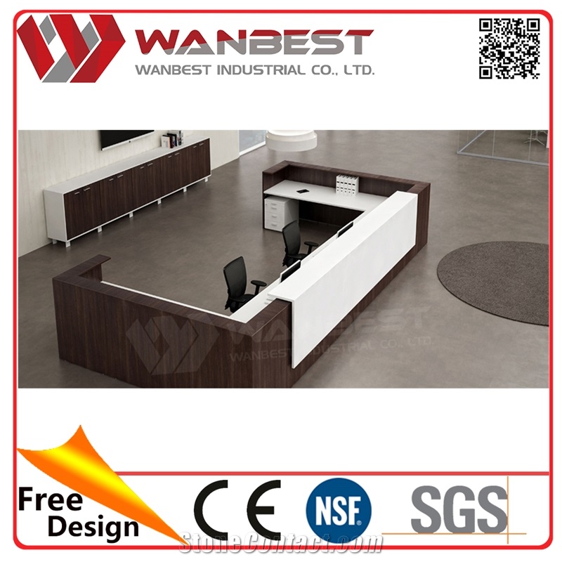 Modern Solid Surface Office Reception Counter Design Modular Reception Table with Wood Veneer